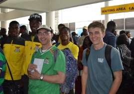 Joe and Andy with the Chipolopolo Boys (Zambian National Team) at the airport in Addis Ababa.